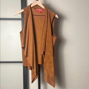 Catherine Malandrino Faux Suede Brown Sleeveless Draped Vest Size XL